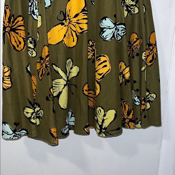 ANTHROPOLOGIE FEI Micro Corduroy Olive Green Butterfly A Line Skirt-8 - Picture 7 of 9